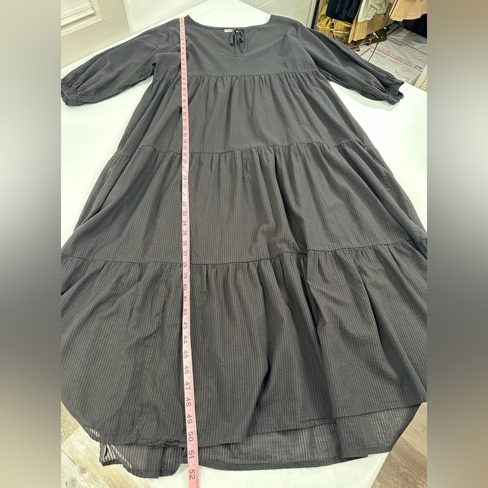 Natural Life Cotton Tiered Maxi Dress Semi Sheer Boho Cottage Peasant Black L/XL - Picture 5 of 7
